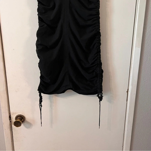 T by Alexander Wang Mock Neck Dress Mini Scrunched Black Cotton Medium Stretchy - Picture 4 of 13